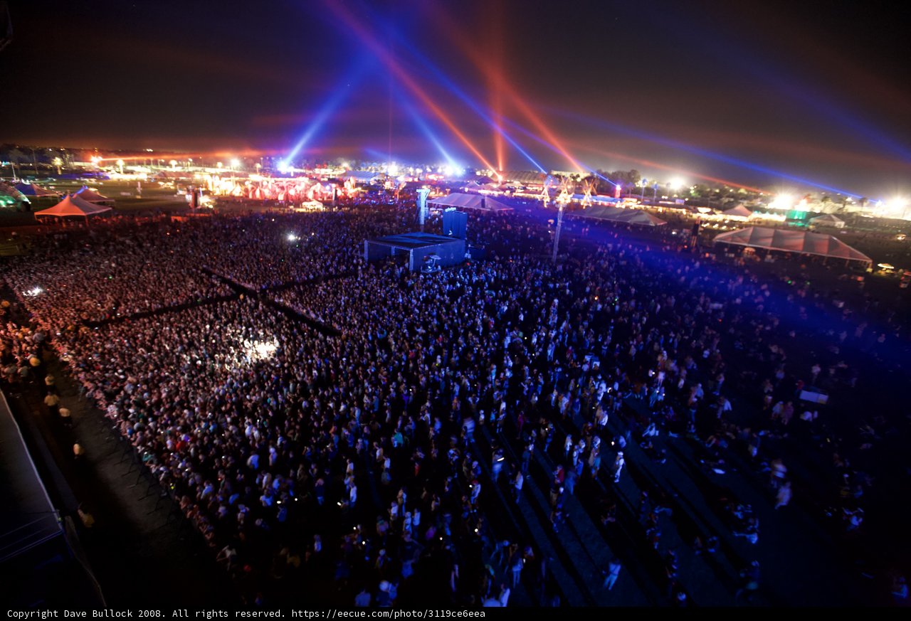 Lights Shining on the Crowded Stage at Coachella