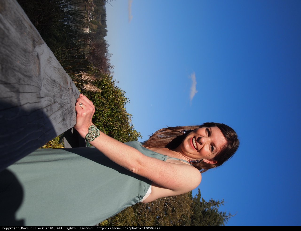 Joyful Bride Leaning on Weathered Wooden Fence