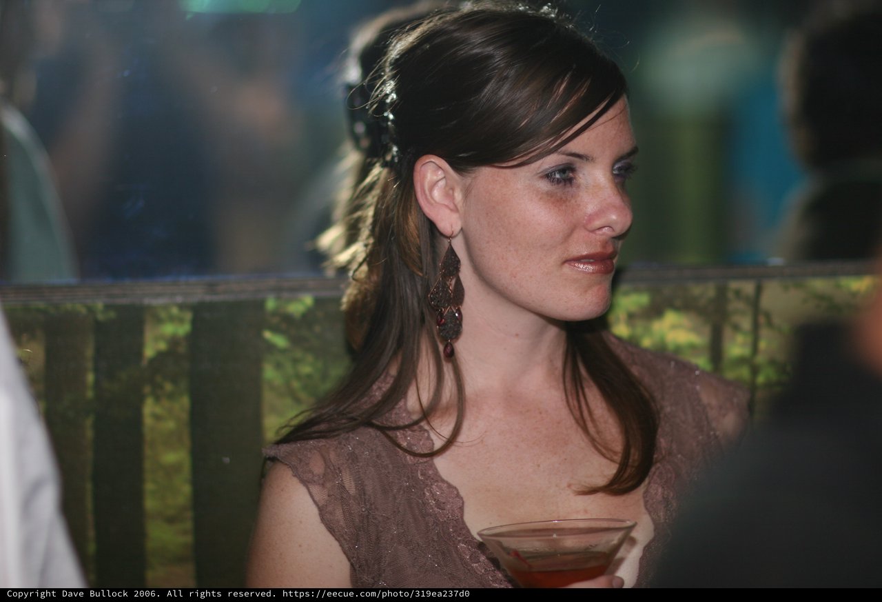 Elegant Woman at Evening Social Gathering with Cocktail