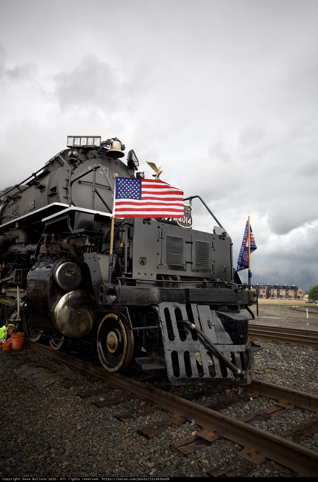Historic Steam Locomotive with American Flag Display