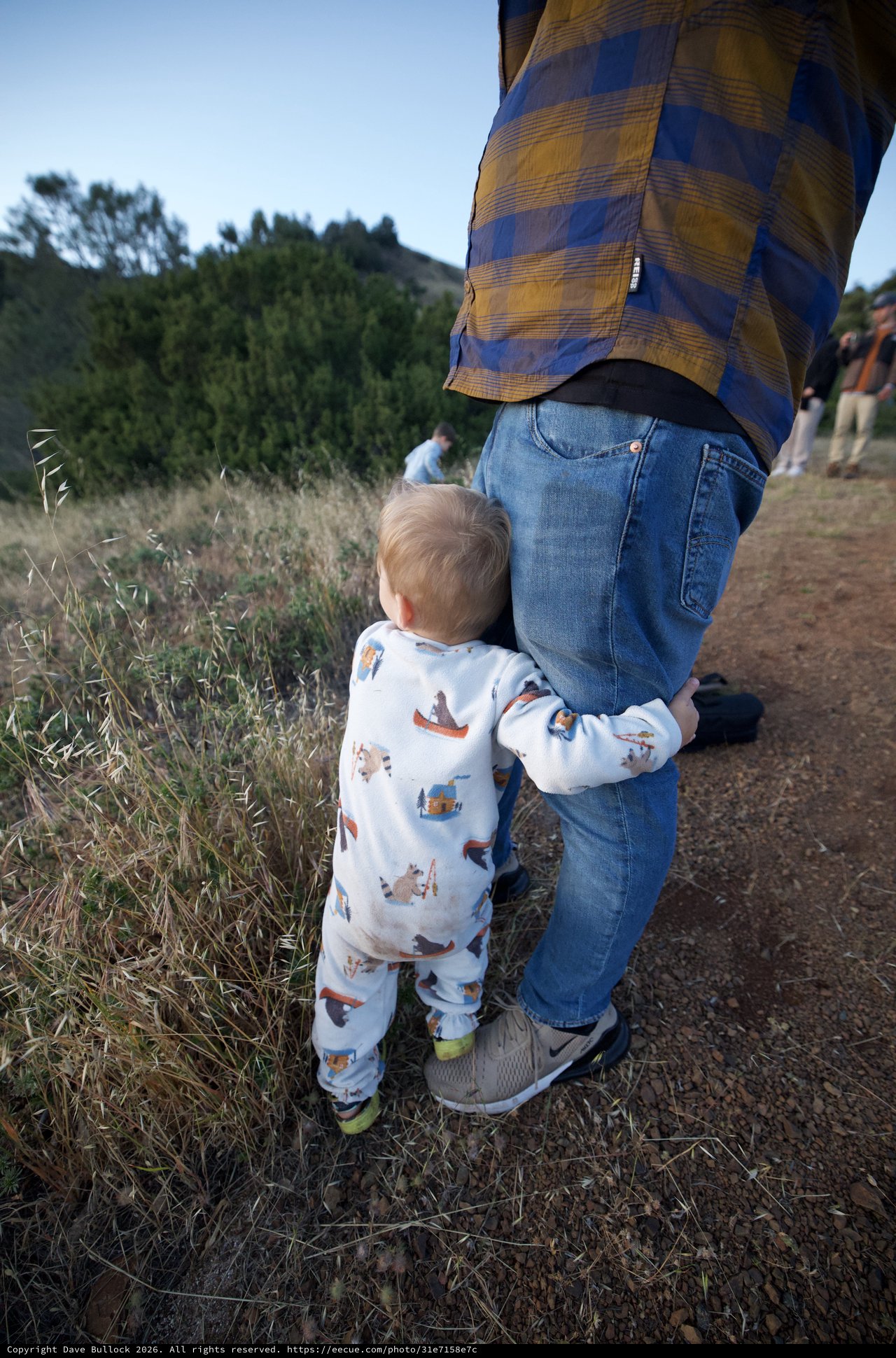 Tiny Explorer Clings to Dad at Mount Diablo