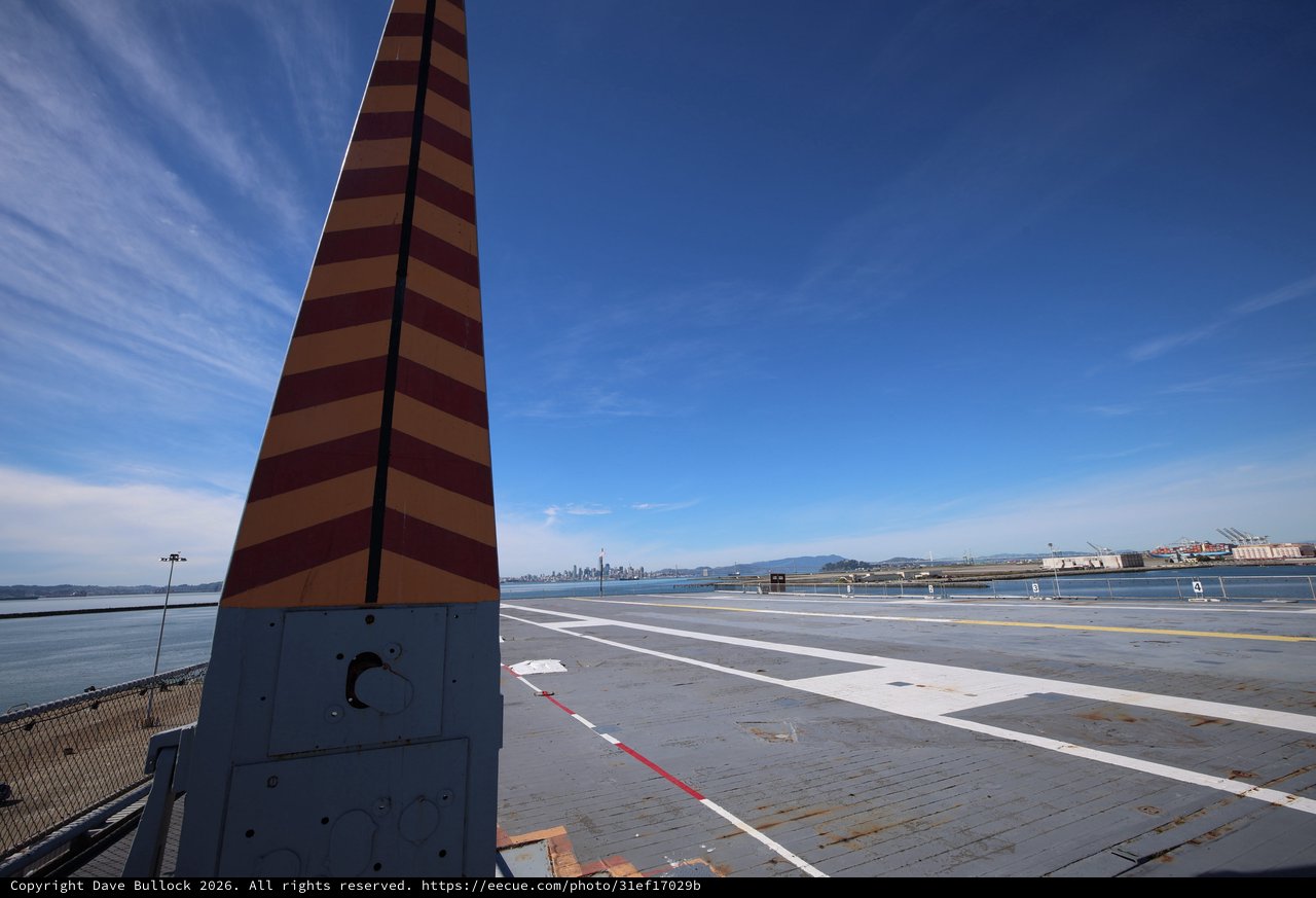 Striped Navigation Marker on USS Hornet Flight Deck