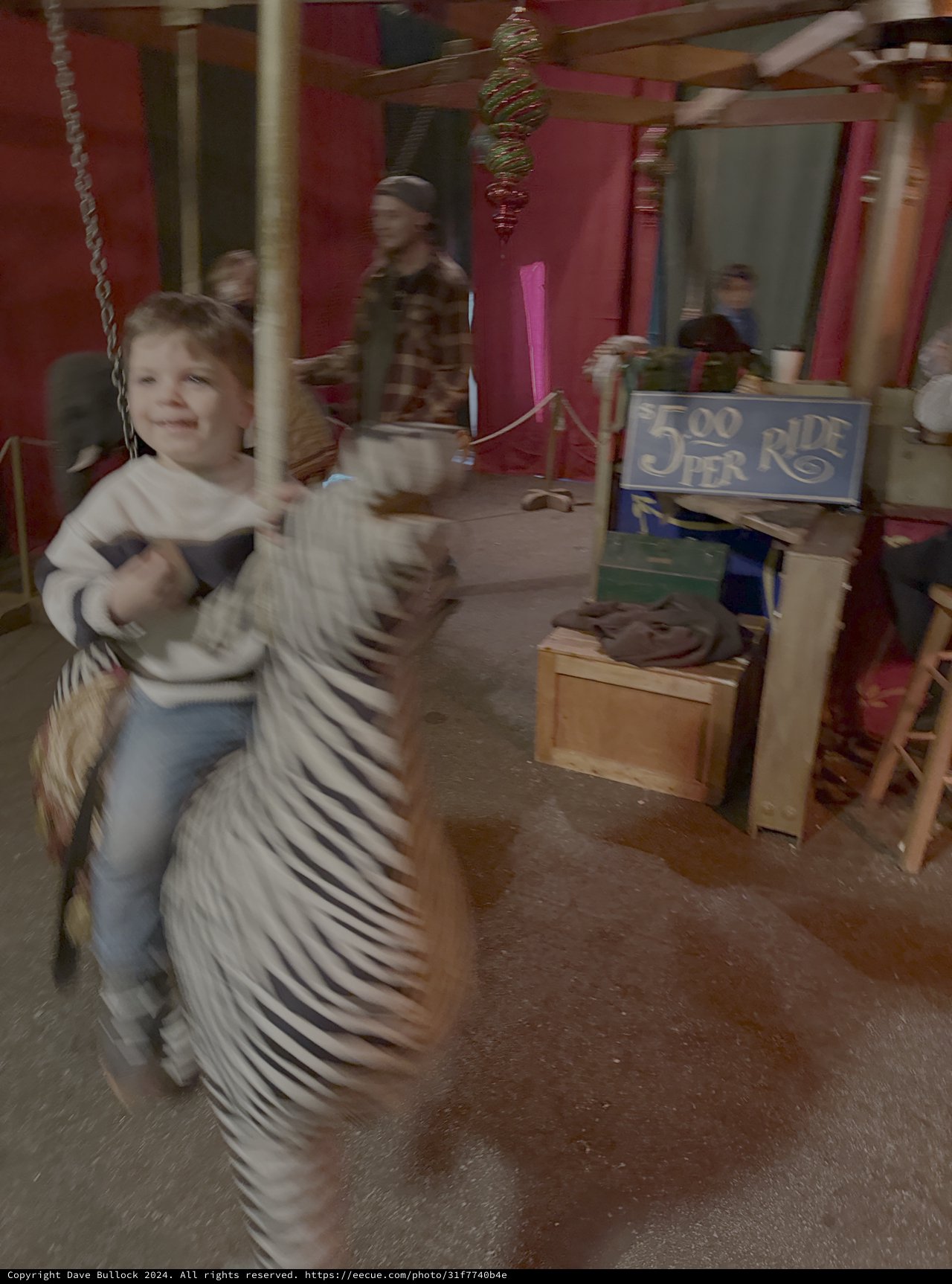 Child Enjoying Carousel Ride at Amusement Park