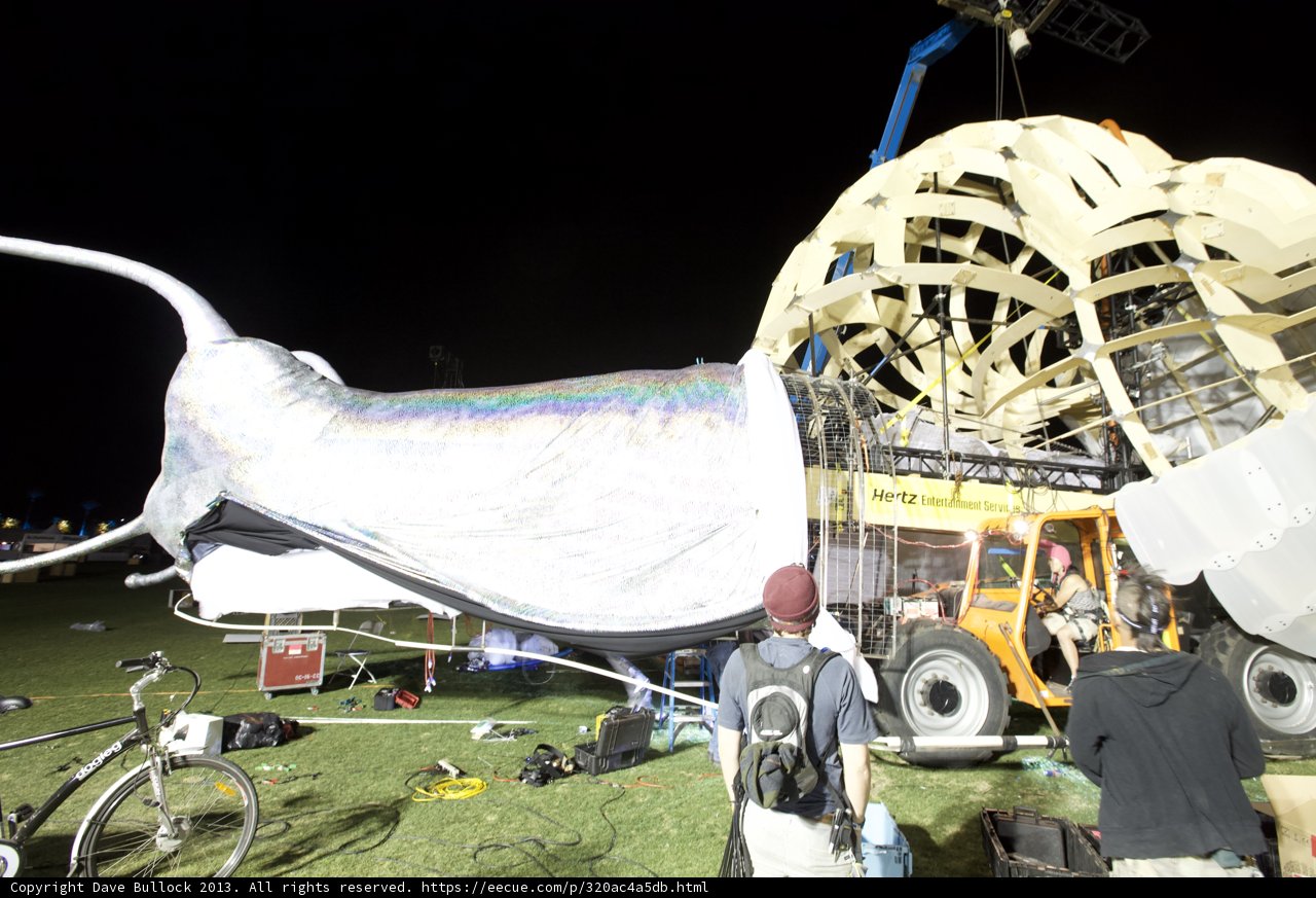 Giant Worm Lifted by Crane at Coachella