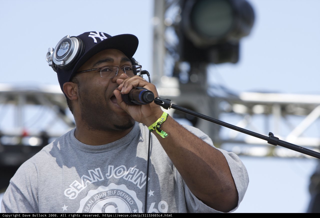 Man with Microphone and Baseball Hat Performing at Coachella