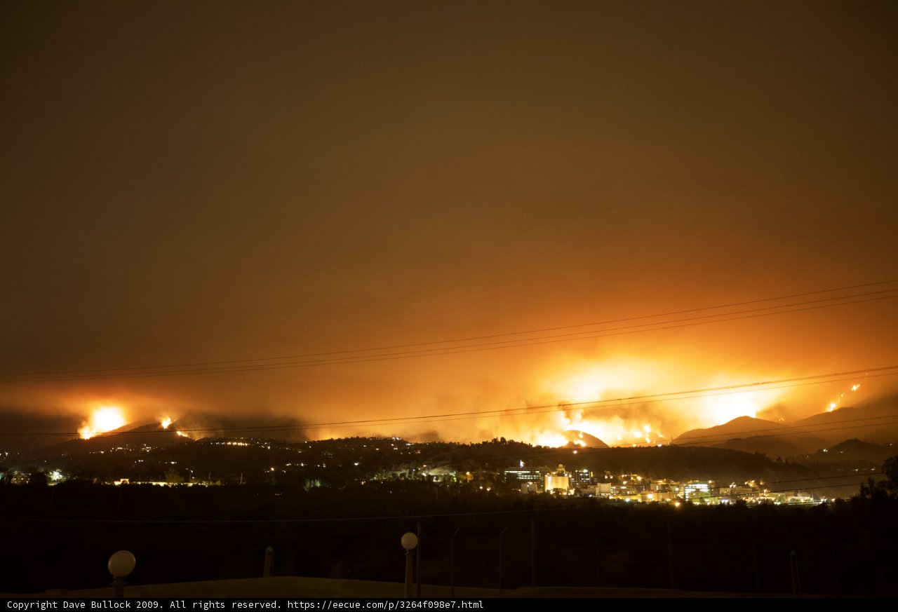Aerial view of the Station Fire at sunset