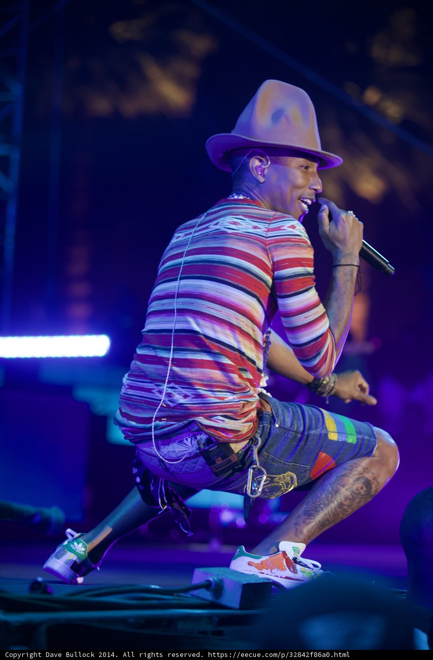 Pharrell Williams Rocks Coachella Stage in Hat and Stripes