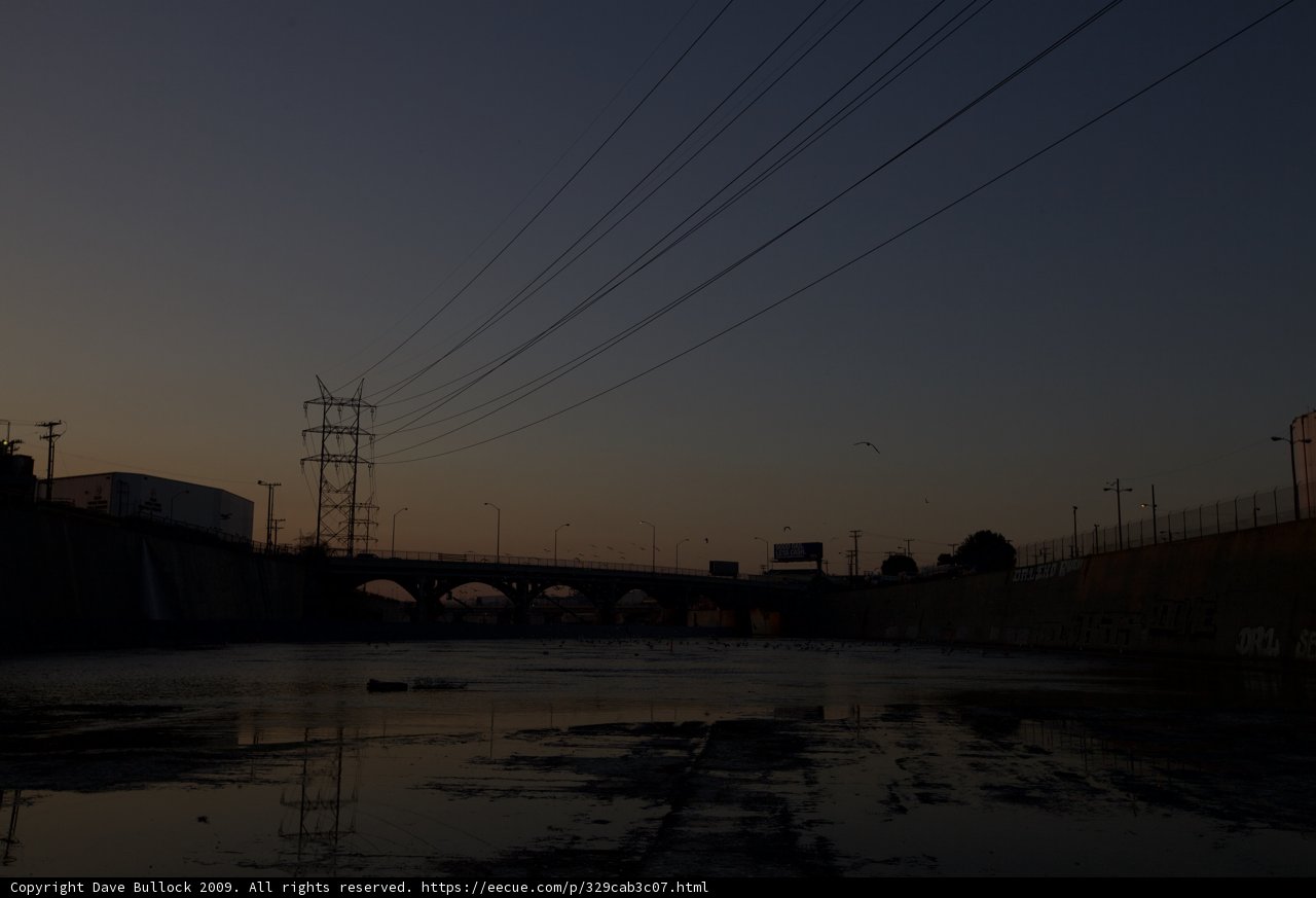 Sunset over the LA River and Power Lines