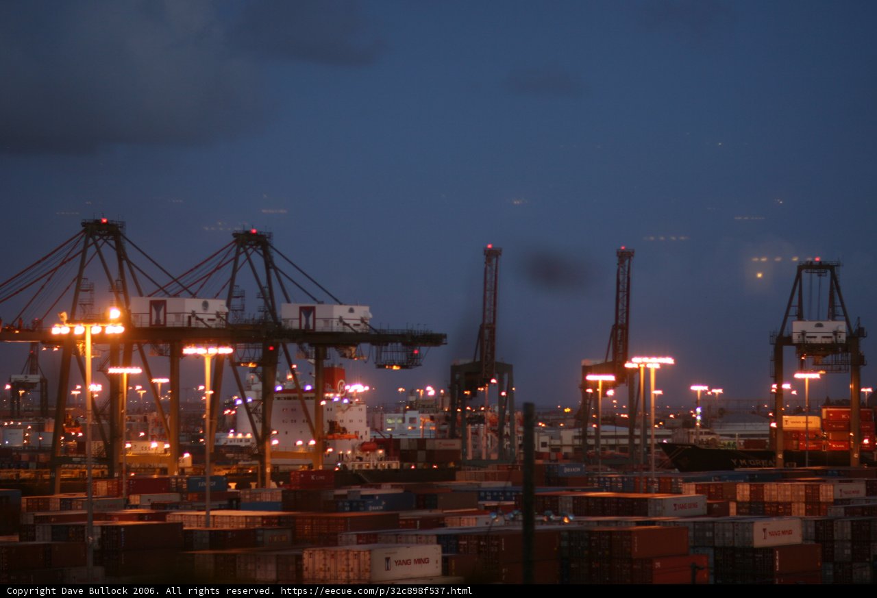 Dark Sky over Urban Waterfront