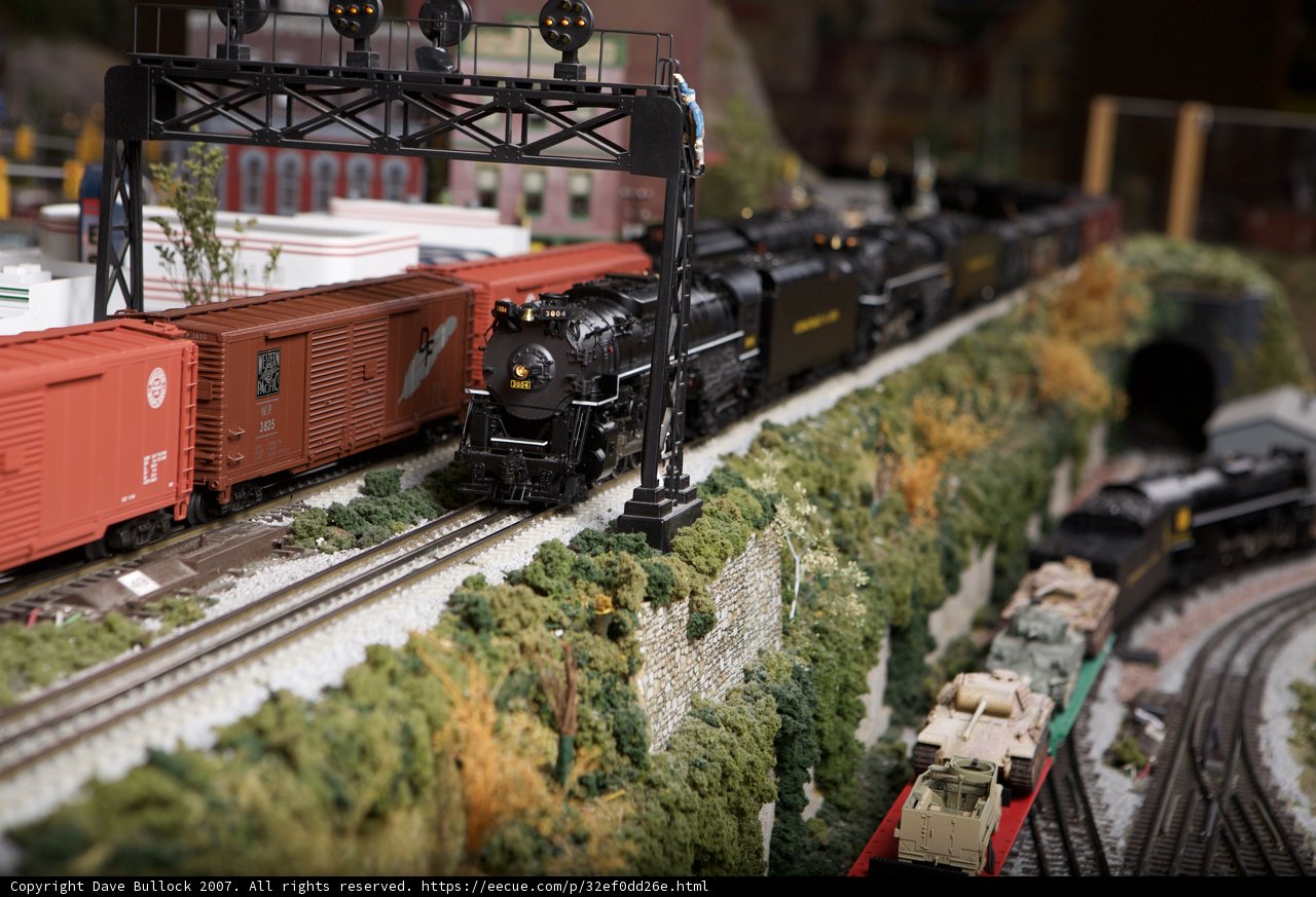 Model Train Set on Railroad Tracks