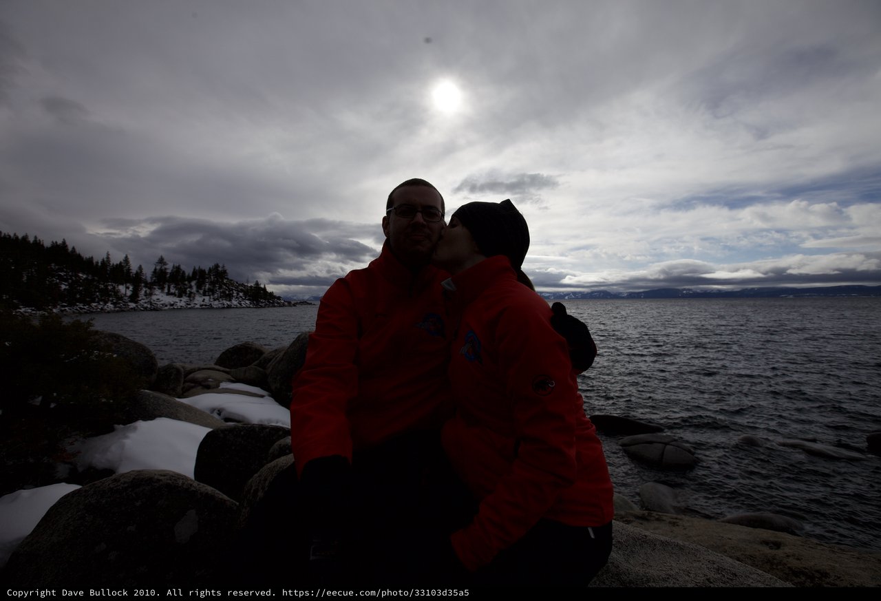 Winter Kiss at Lake Tahoe's Rocky Shore