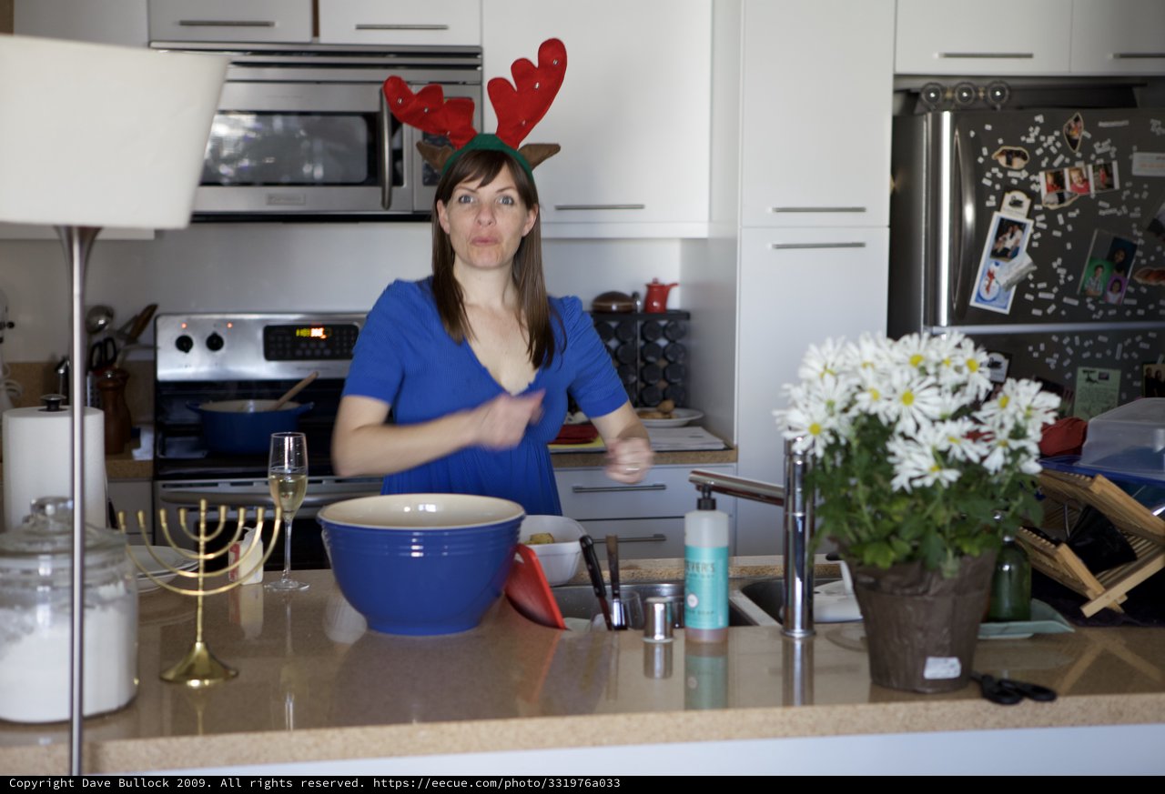 Holiday Cooking with Reindeer Antlers in Kitchen