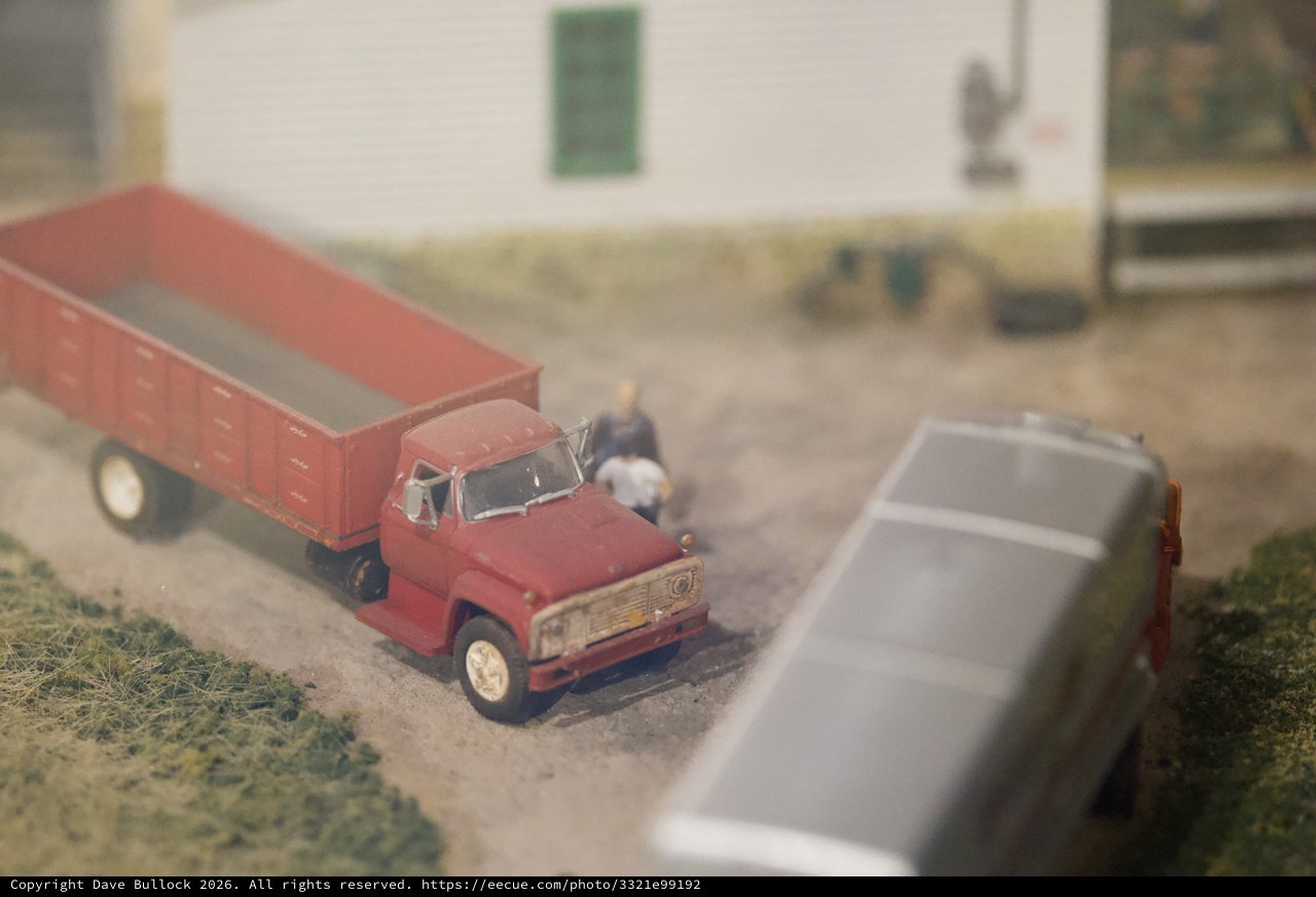 Miniature Farm Scene with Red Grain Truck Diorama