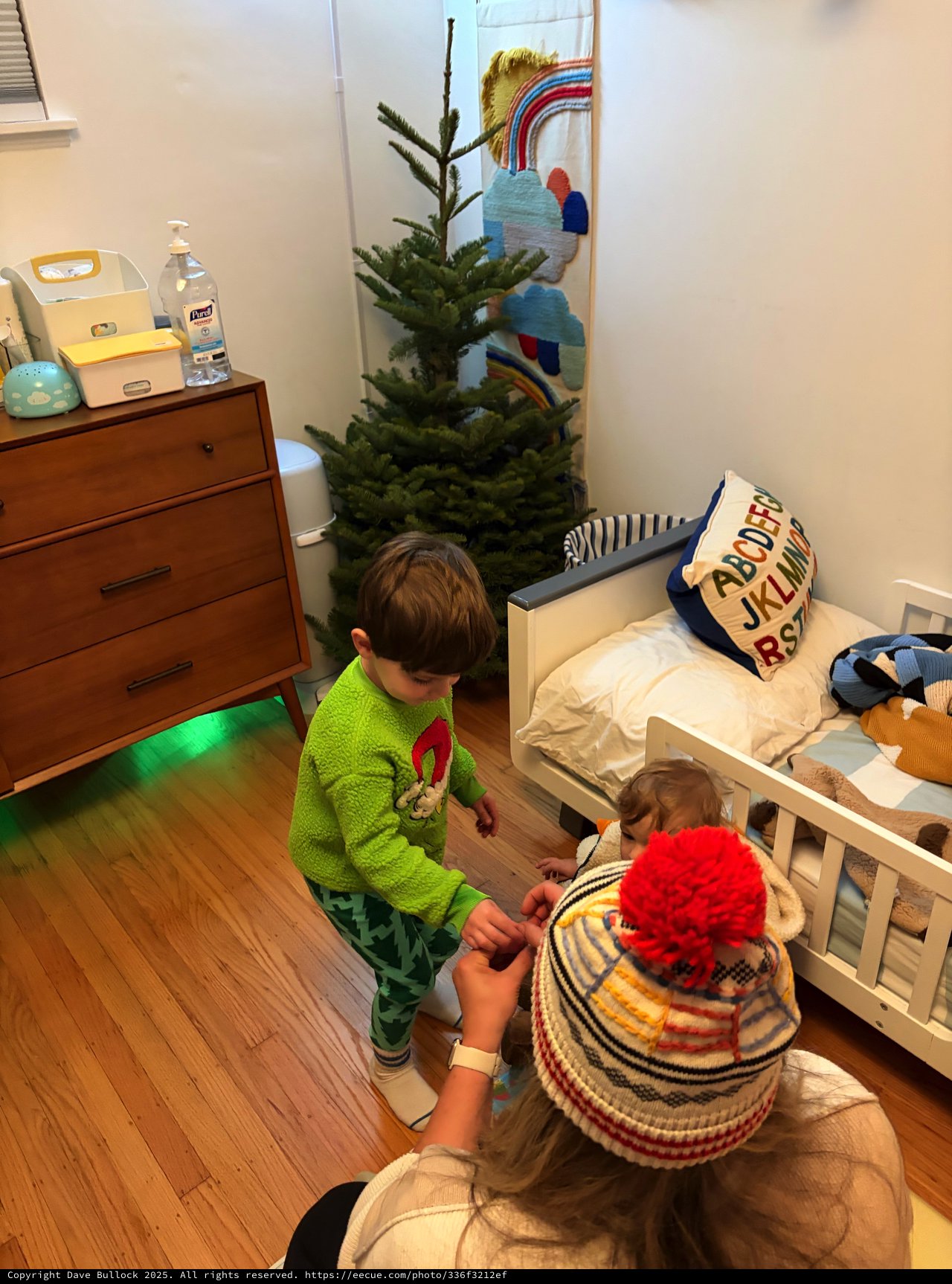Brothers Decorating Christmas Tree in Children's Bedroom