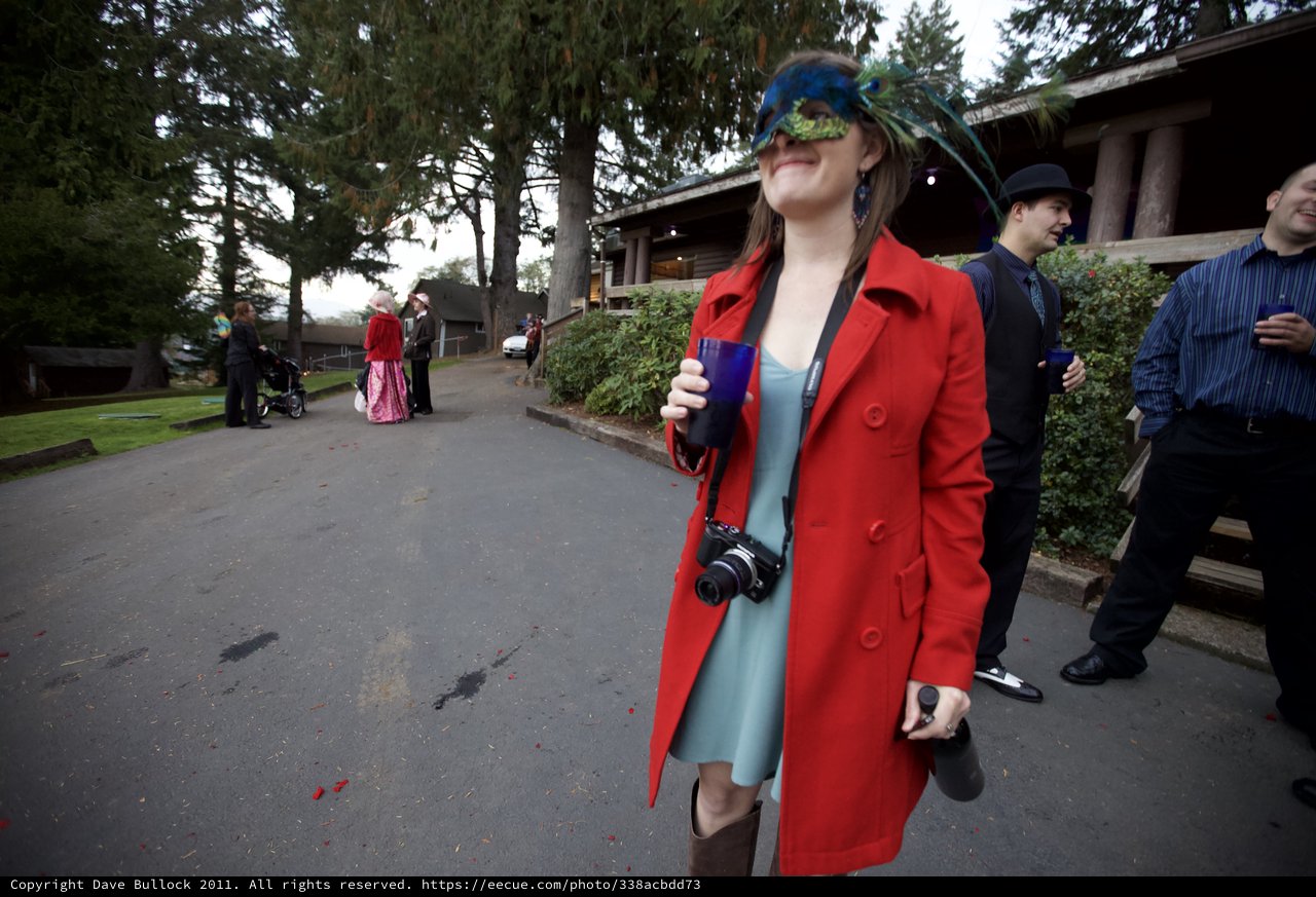 Masked Reveler at Outdoor Halloween Wedding Celebration