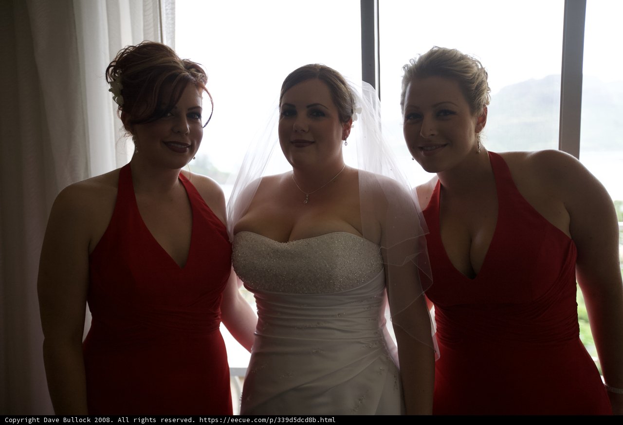 Three Women in Red Evening Dresses Strike a Pose