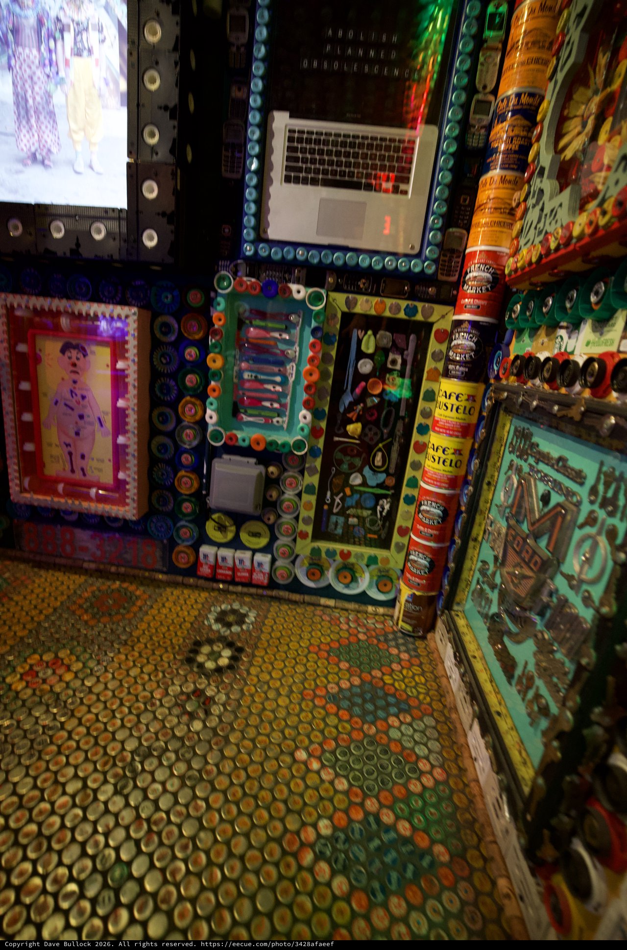 Eclectic Artistic Interior with Bottle Cap Mosaic Floor
