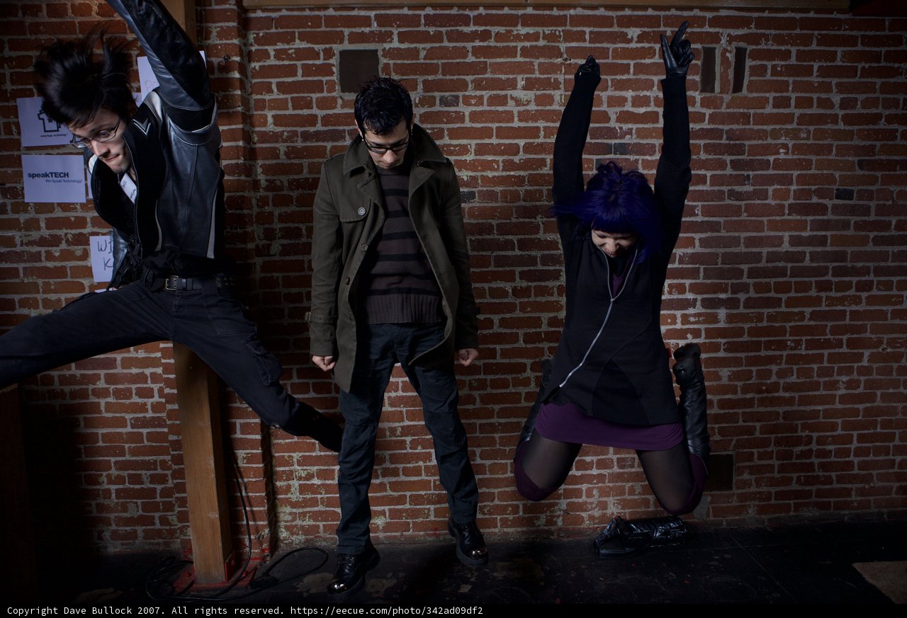 Group of Friends Posing in front of a Brick Wall