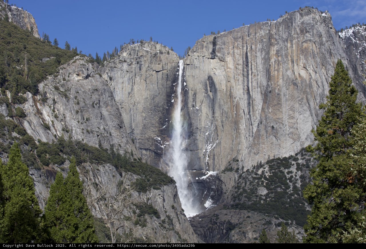 Yosemite Falls Cascading Down Granite Cliffs in Winter