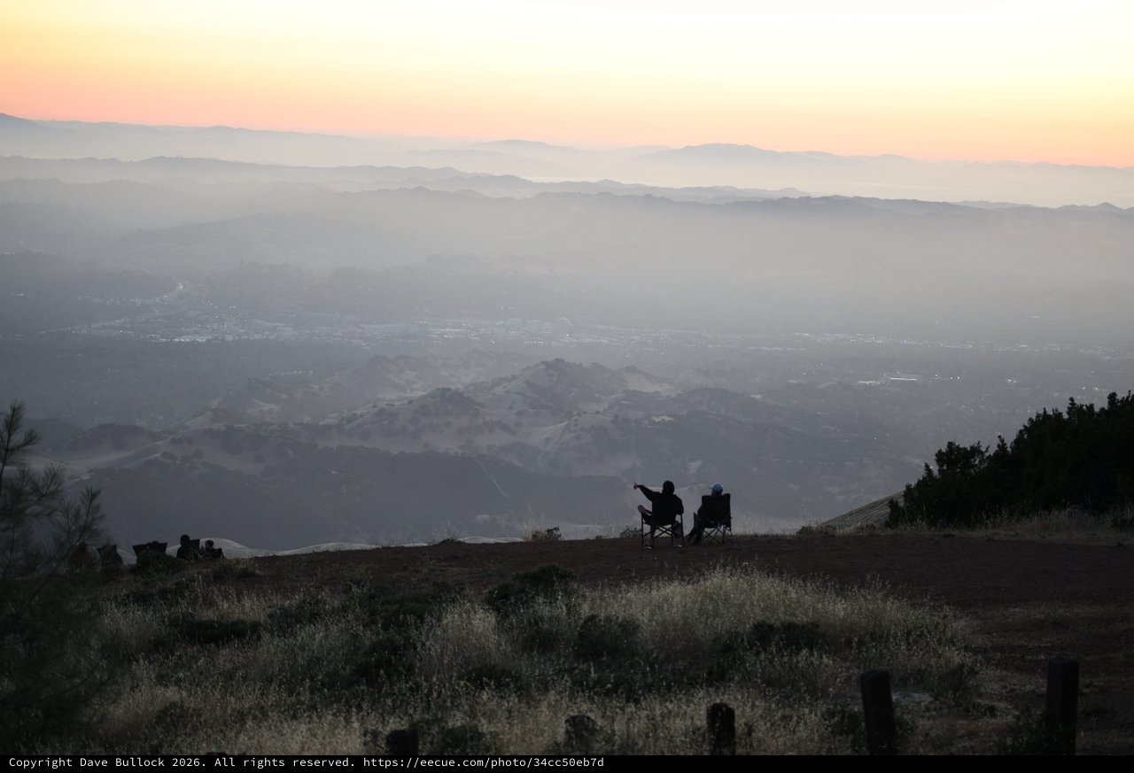 Silhouetted Couple Surveys the Valley at Dusk