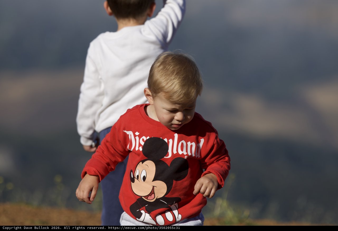 Toddler in Disneyland Sweatshirt Explores Mount Diablo