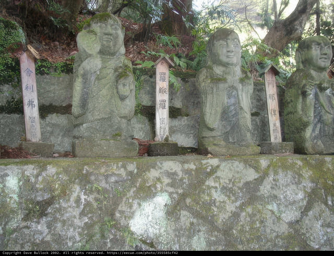 Row of numbered stone statues