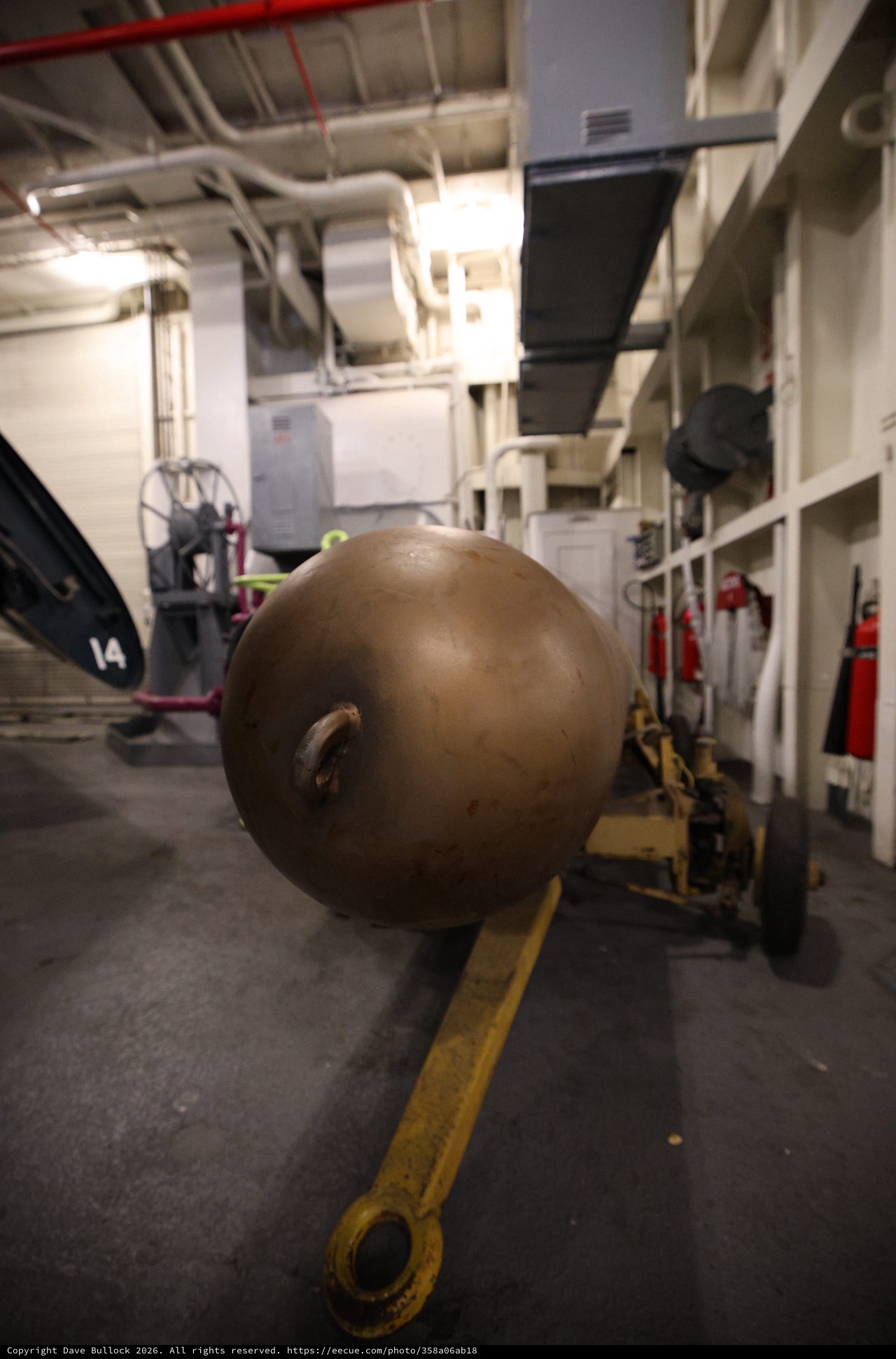 Vintage Naval Mine in USS Hornet Engine Room