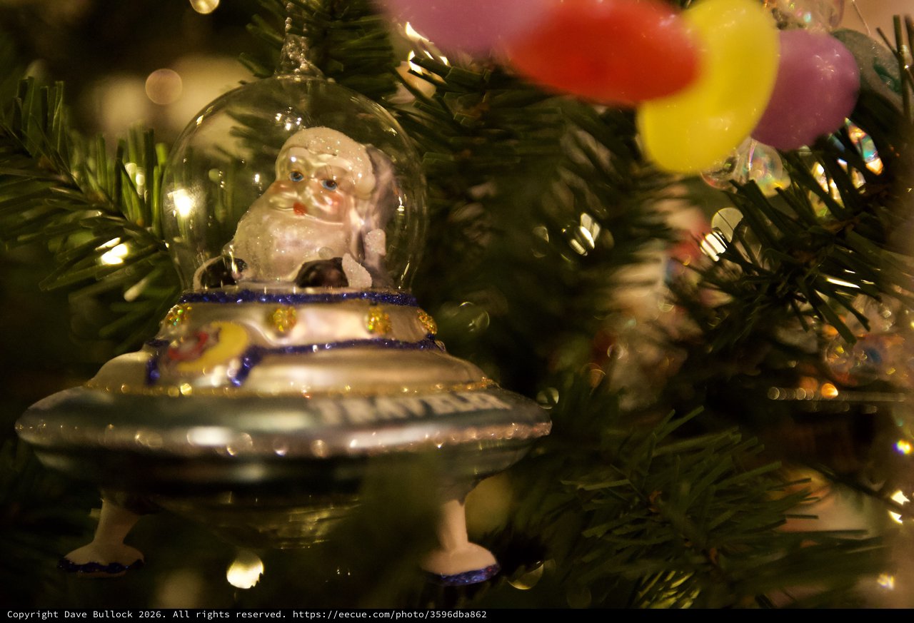Santa in UFO Christmas Tree Ornament Display