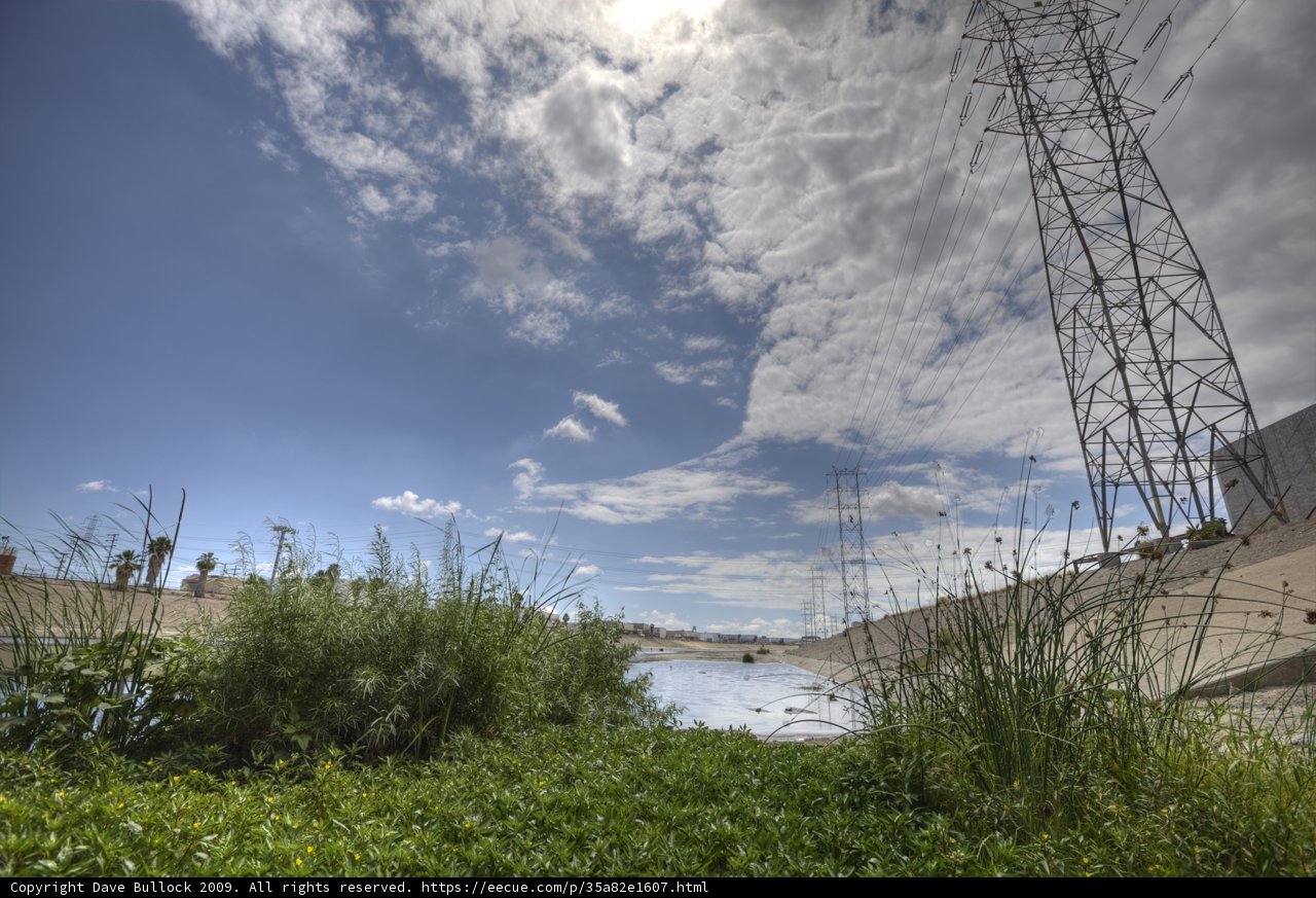 Overhead View of River and Power Lines