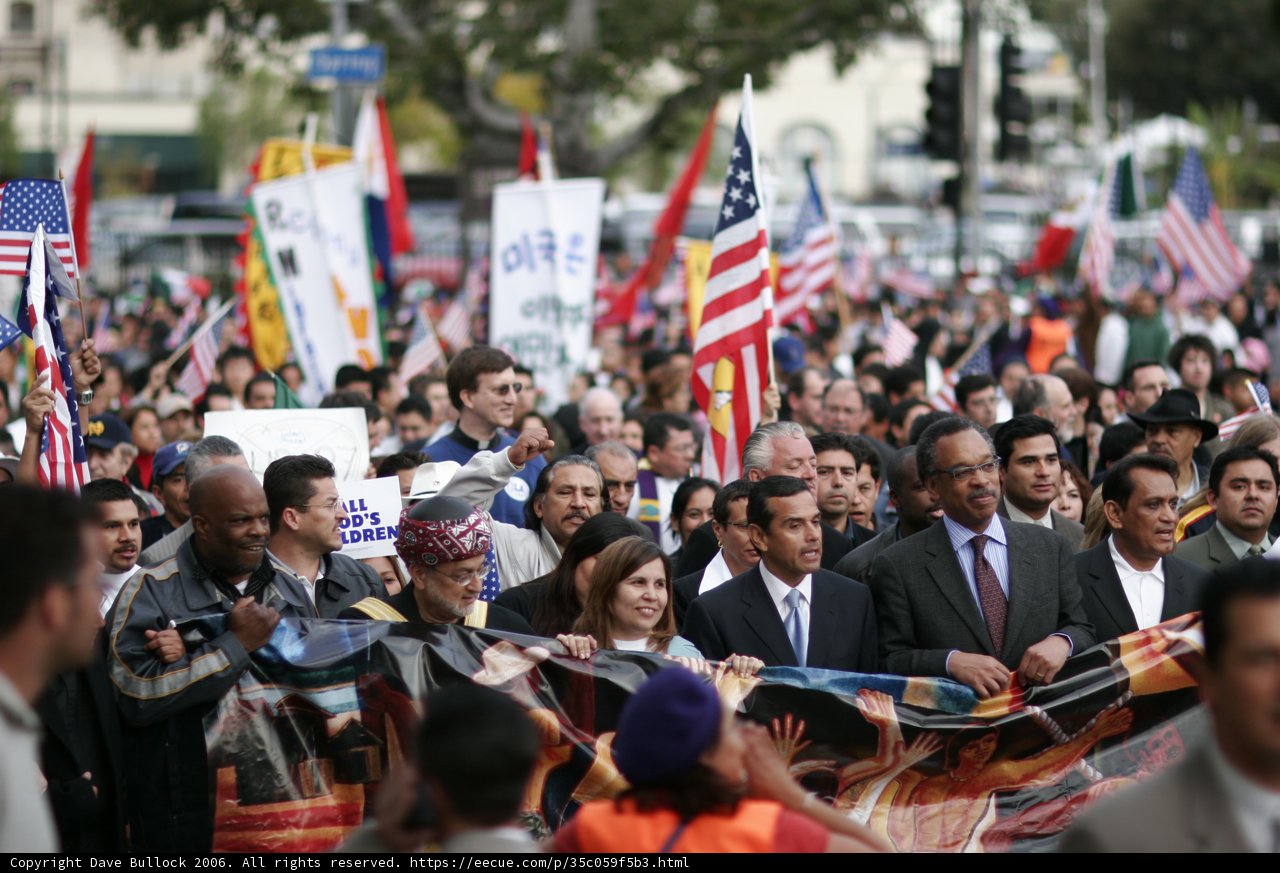 Patriotic Crowd Waves Flags