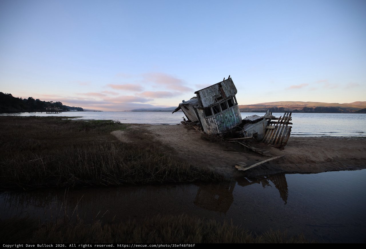 Abandoned Shipwreck at Twilight on California Coast