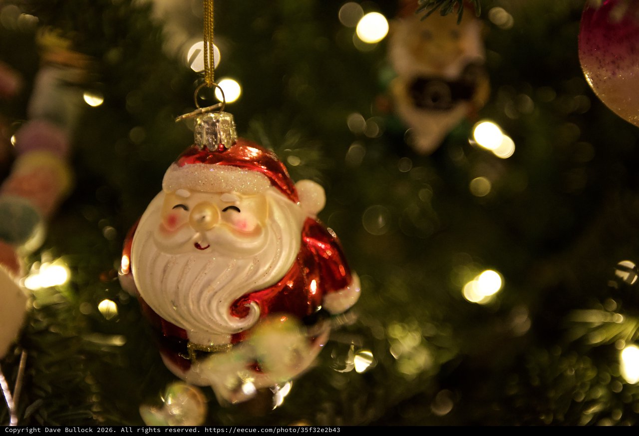 Vintage Santa Claus Christmas Tree Ornament with Bokeh Lights