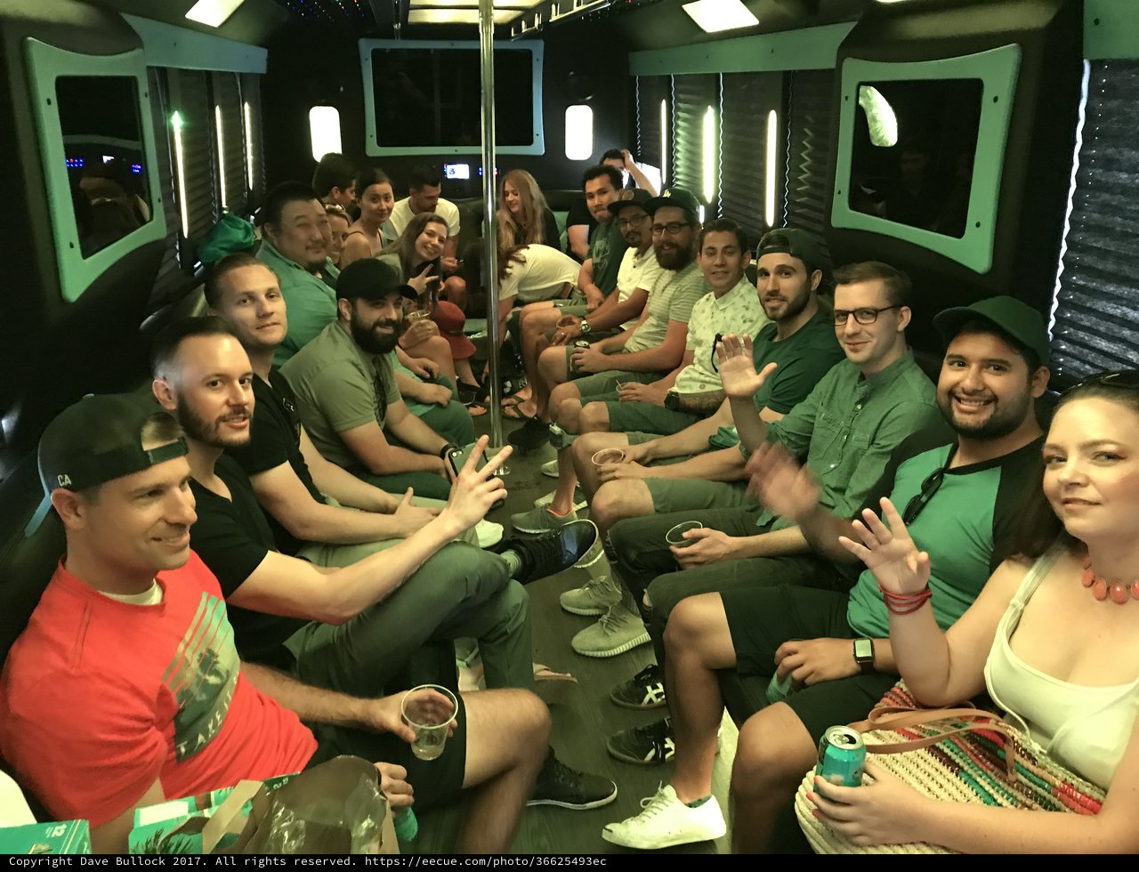 Party Bus Celebration with Friends in Green