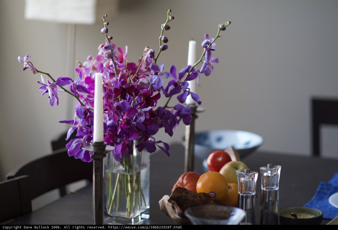 Purple Blooms in a Stoneware Vase