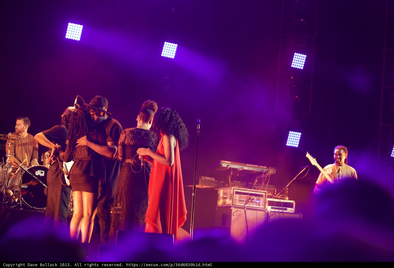 Solange Band Group Embrace Red Dress Hat Vocalist Bassist DW Drums Yamaha Purple