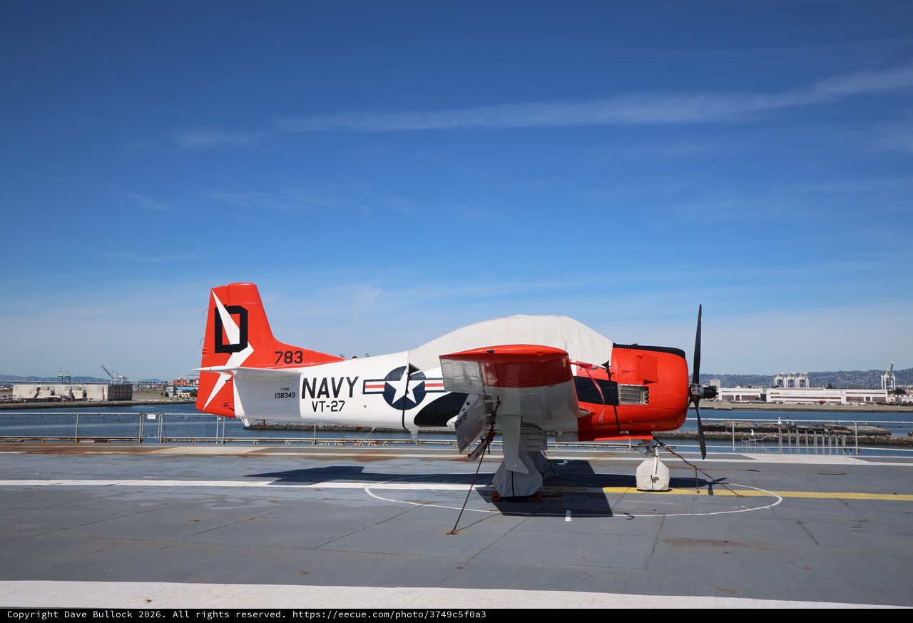 Navy T-28 Trojan Trainer Aircraft on USS Hornet Deck