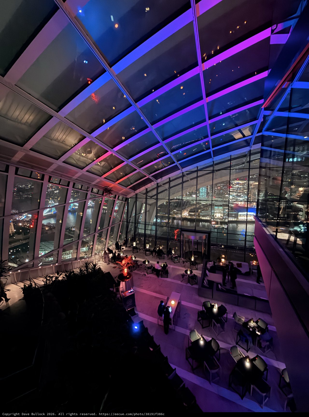 Sky Garden Evening Event with Purple Lighting