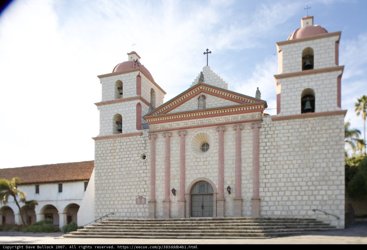 Santa Barbara Mission - White Gothic Church with Bell Towers