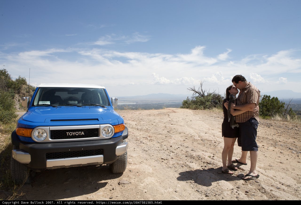 An Adventurous Couple and Their Blue SUV