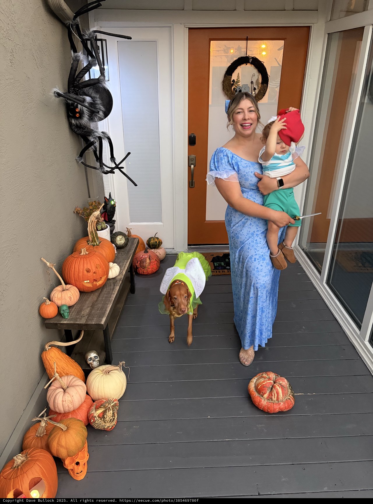 Halloween Family Portrait on Decorated Porch