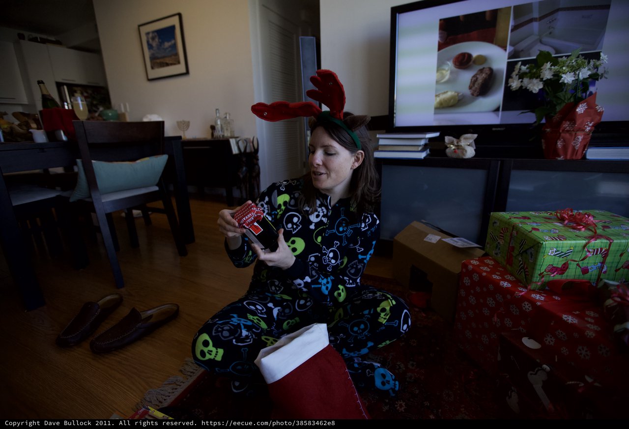 Penelope Opens Christmas Stocking in Skull Onesie
