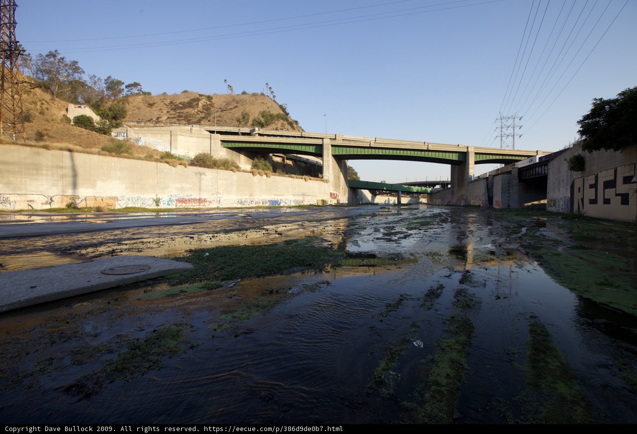 Debris-filled LA River after Heavy Rain