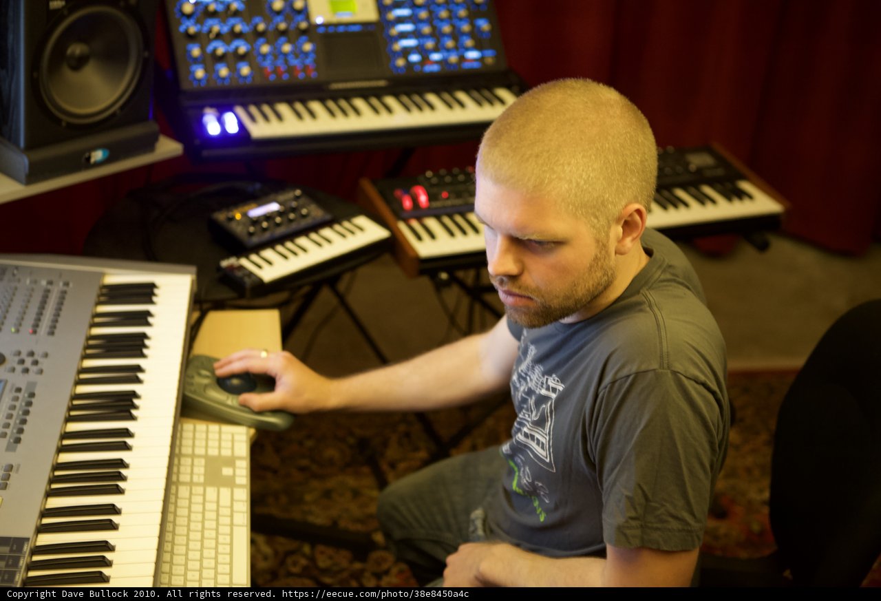 Morgan Page creating music in the recording studio
