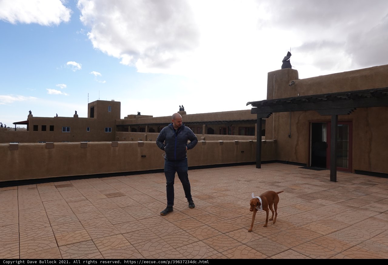 Man and Dog Enjoying a Cloudy Day on the Patio