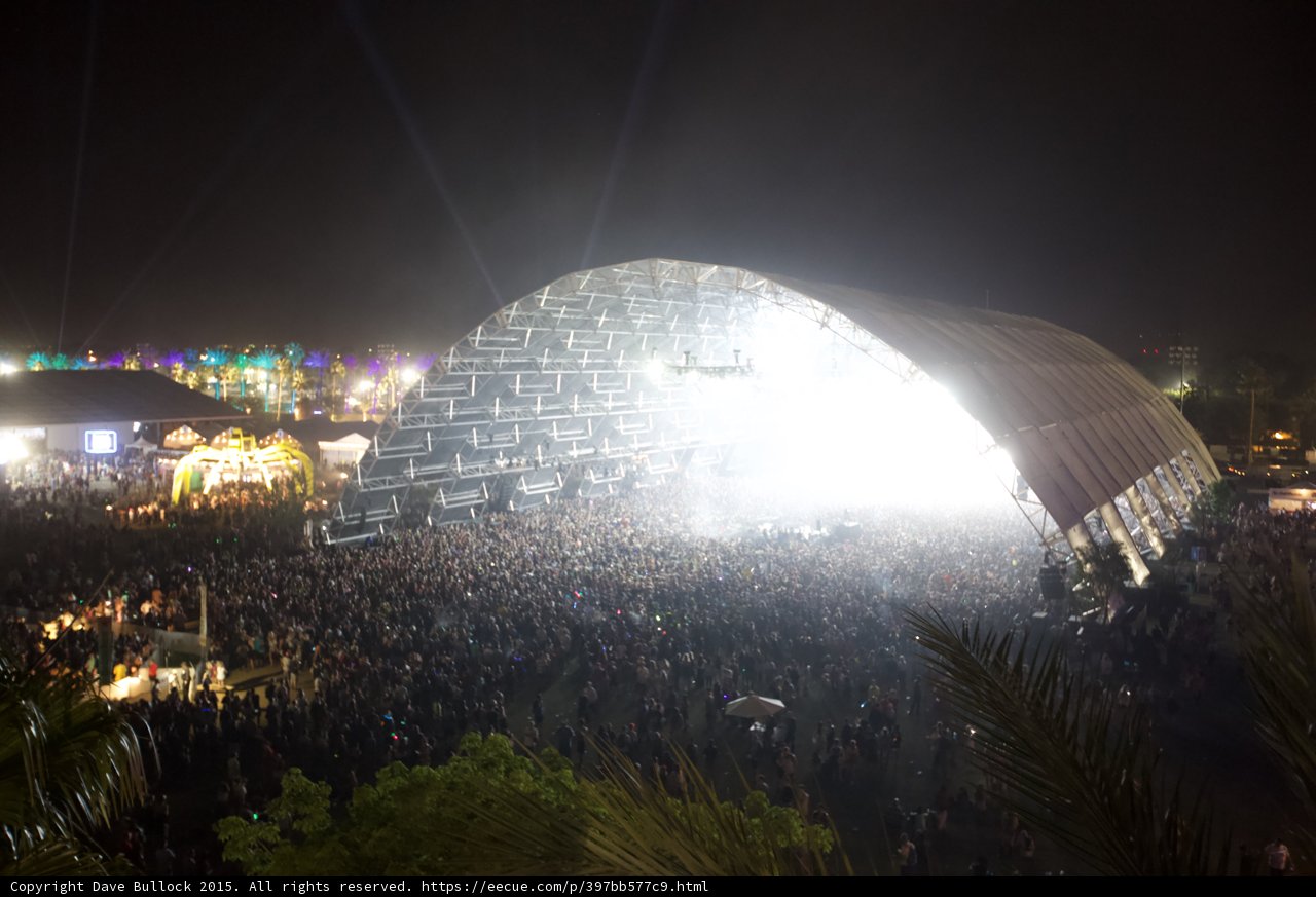 A Night Under the Dome Caption: The crowd gathers beneath the illuminated dome for an unforgettable concert experience at Coachella 2015.
