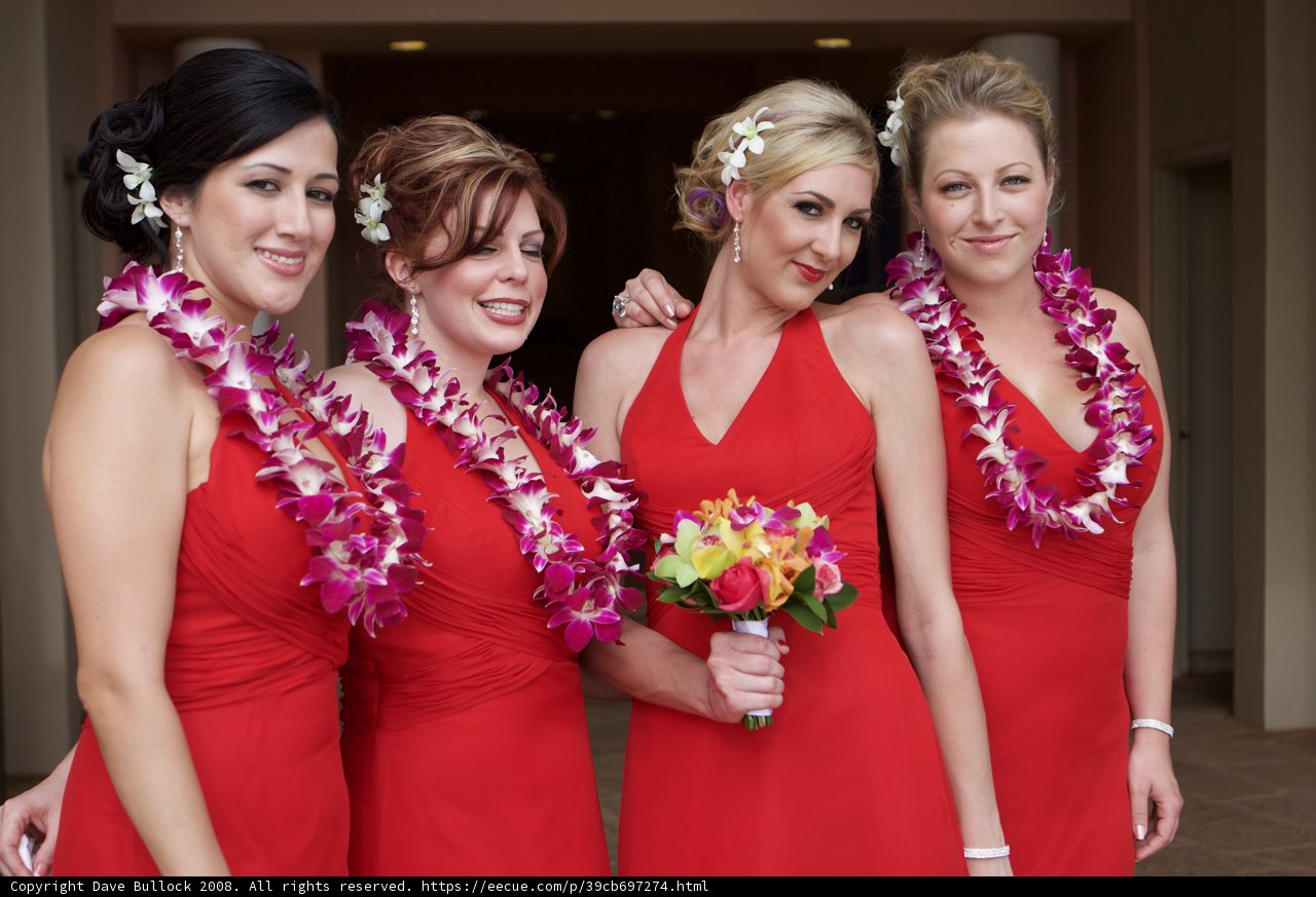 Red Bridesmaids at Hawaii Wedding
