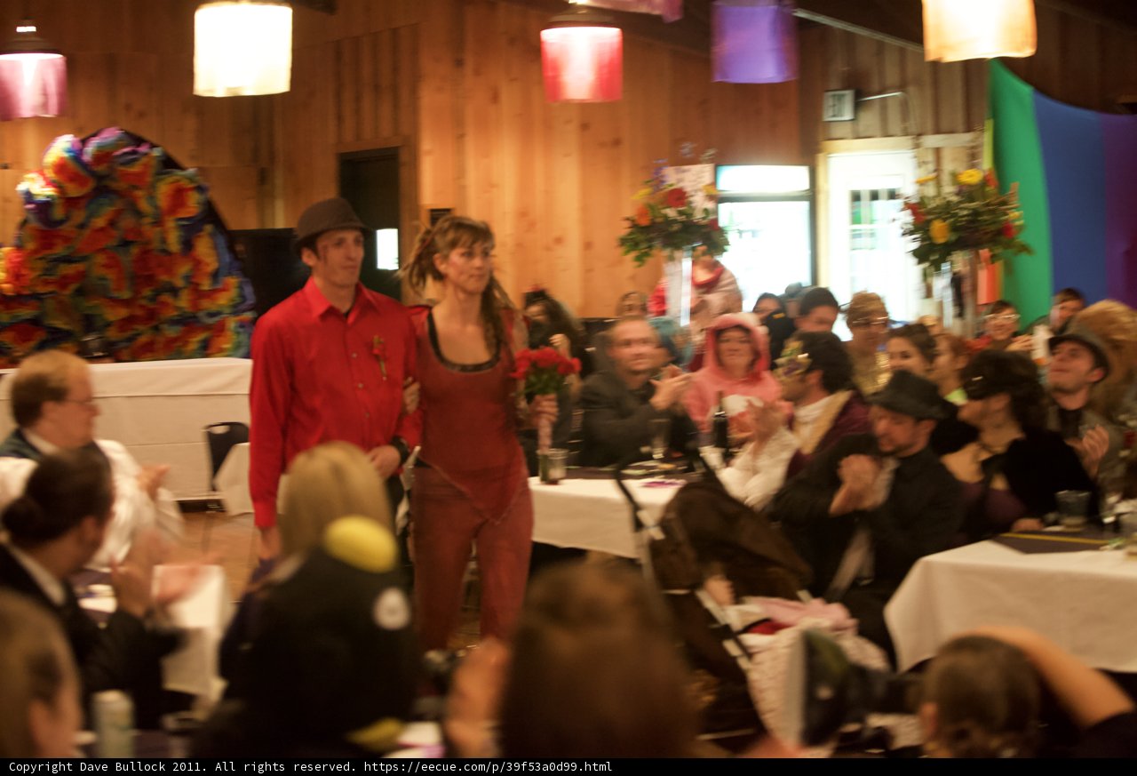 Wedding Guests Walking Through the Food Court