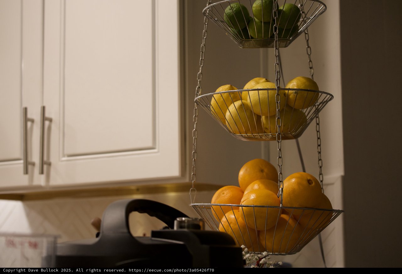 Three-Tier Hanging Fruit Basket in Modern Kitchen