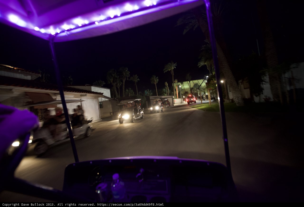 Nighttime Cruise on a Purple Lit Golf Cart