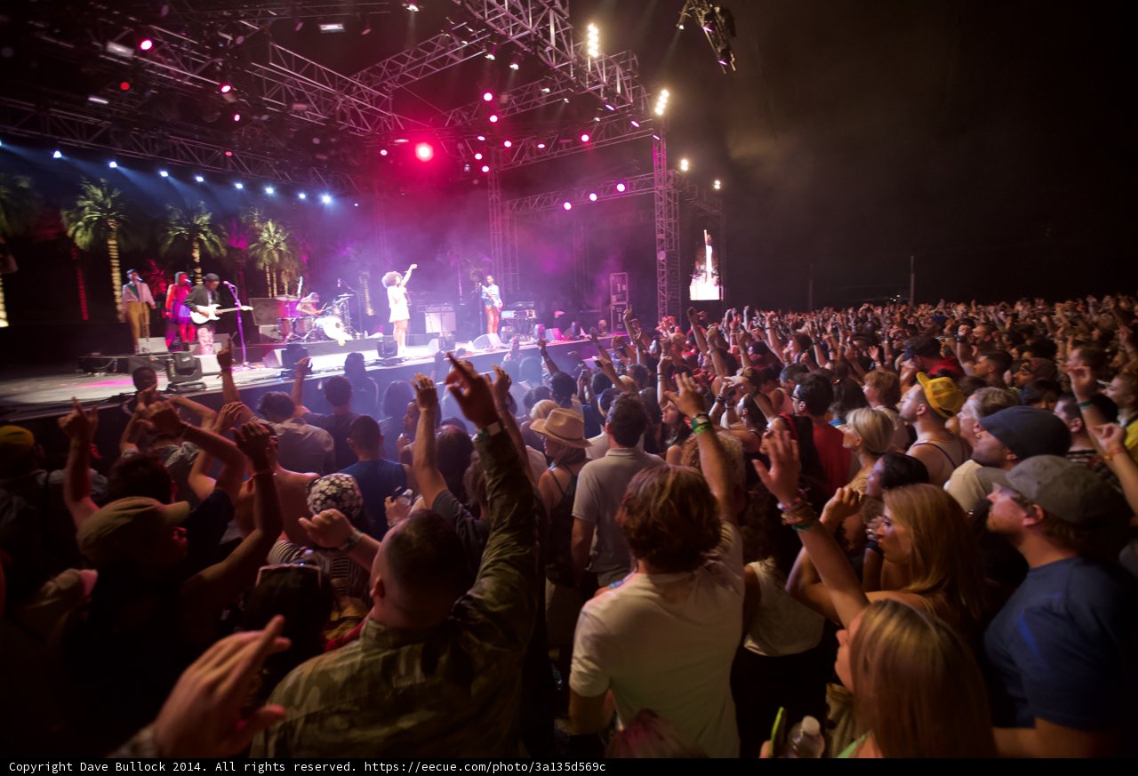 Urban concert-goers party under the spotlight